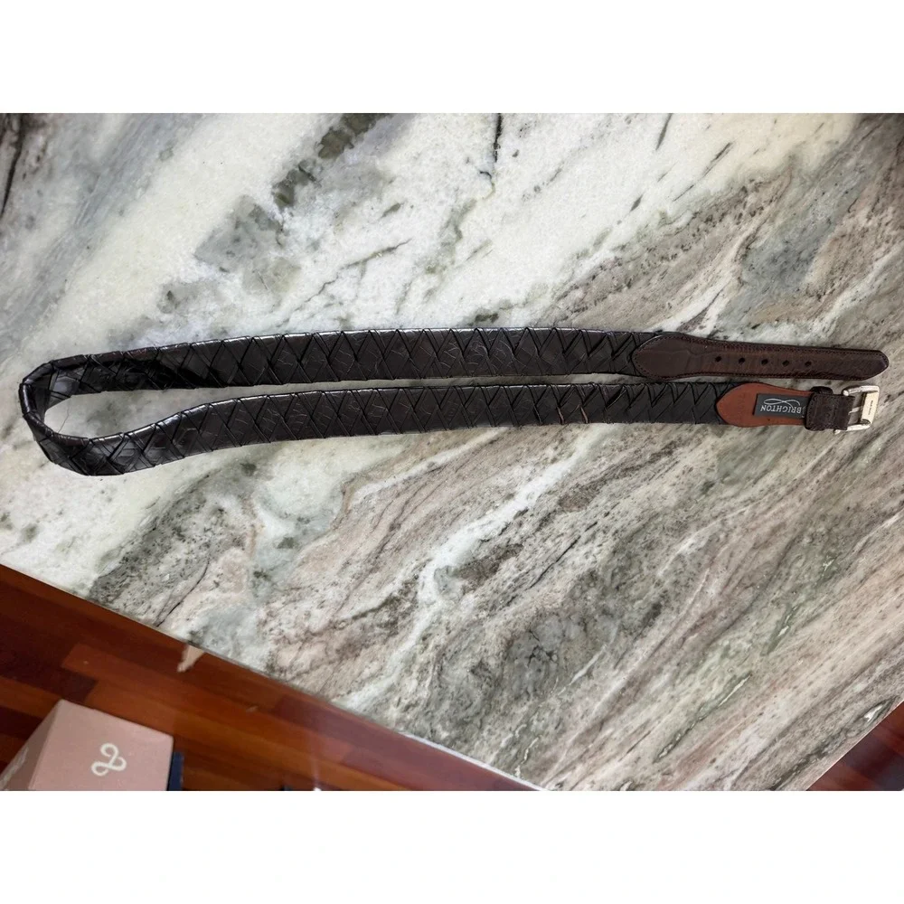 Vintage Brighton Men's Belt Size 40 Brown Braided Leather Solid Brass Buckle